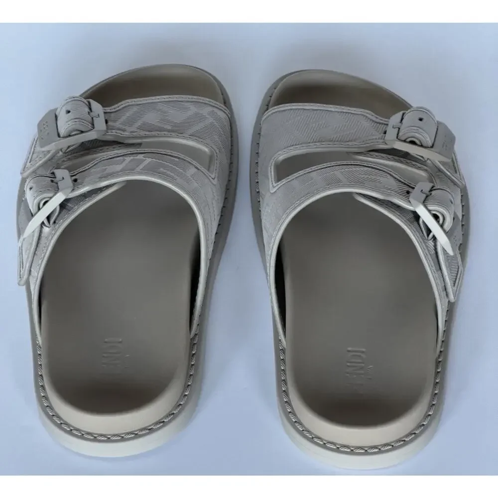 Fendi Men's FF Feel Slide Sandals Beige 8 US/7 UK IT 7X1604 NIB $1050